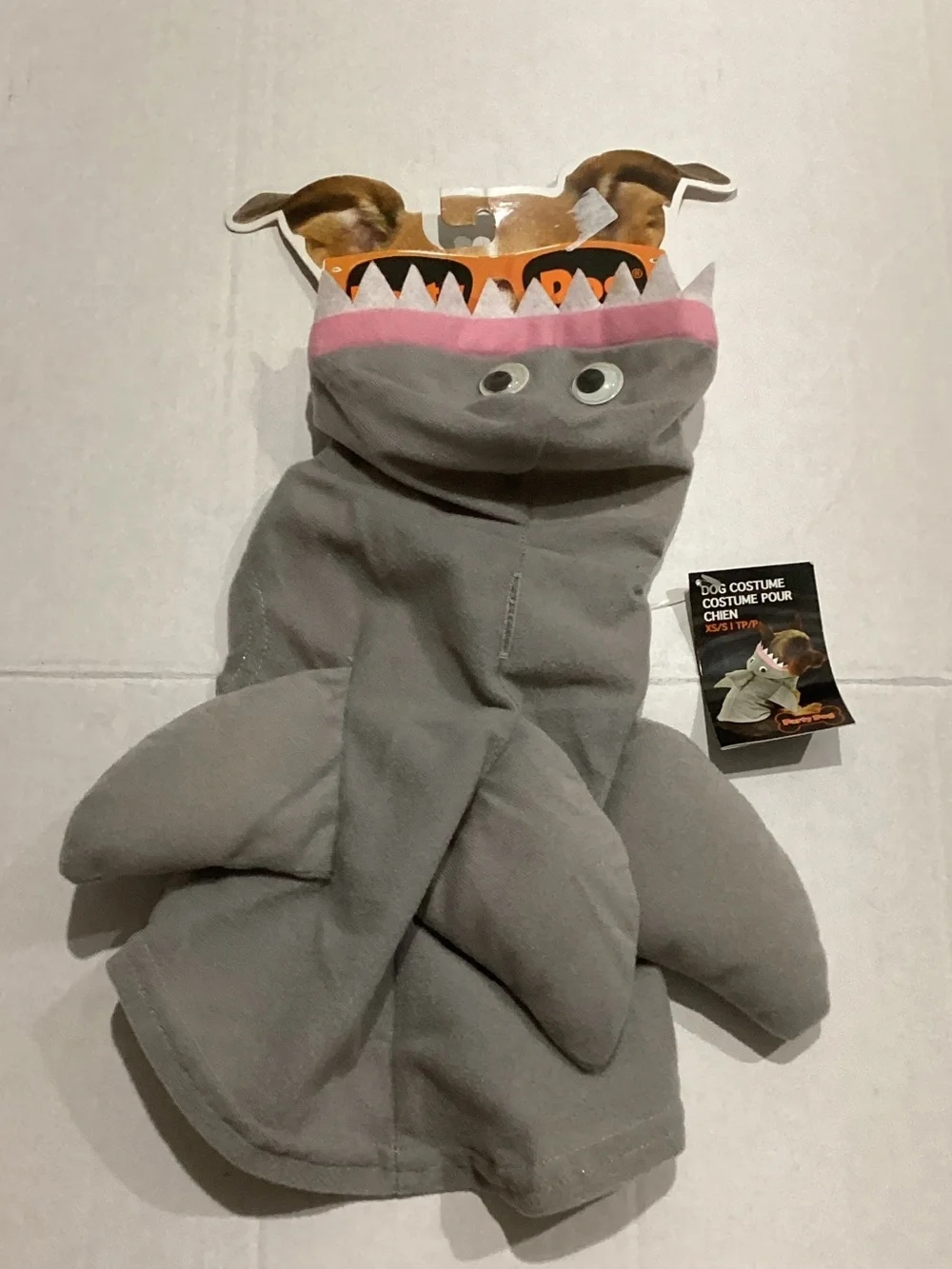 Gray Shark Dog Costume Hoodie size XS/S